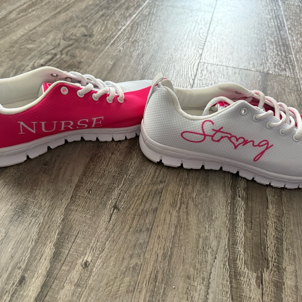 Pink and White Nurse Strong Sneakers